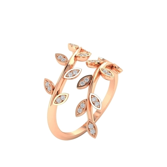 NEW Golden NYC 18k Rose Gold-Plated Olive Branch Ring with Swarovski Crystals - Picture 2 of 12